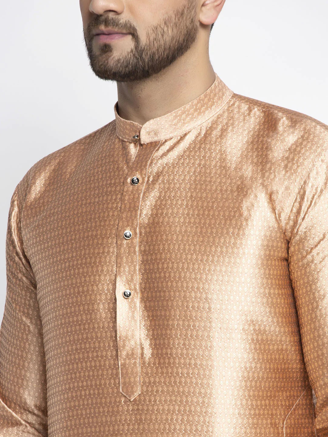 Jompers Men Bronze & White Woven Design Kurta Only ( KO 637 Bronze )