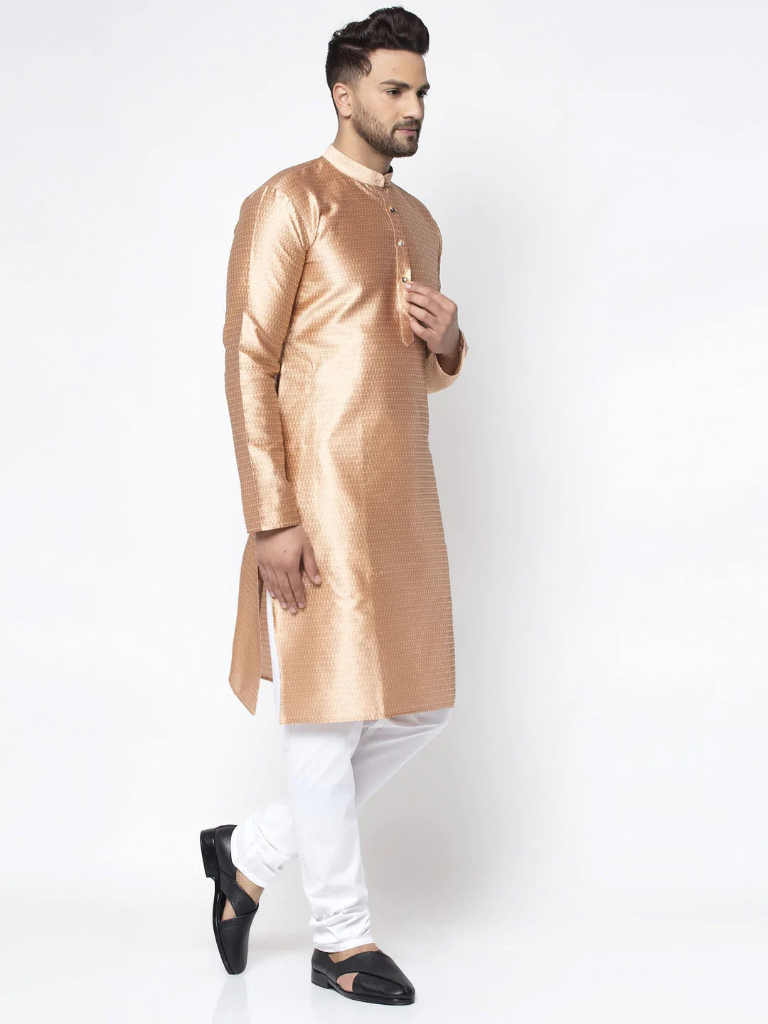 Jompers Men Bronze & White Woven Design Kurta Only ( KO 637 Bronze )