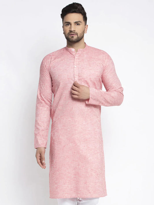 Jompers Men Pink & White Self Design Kurta Only ( KO 638 Coral )