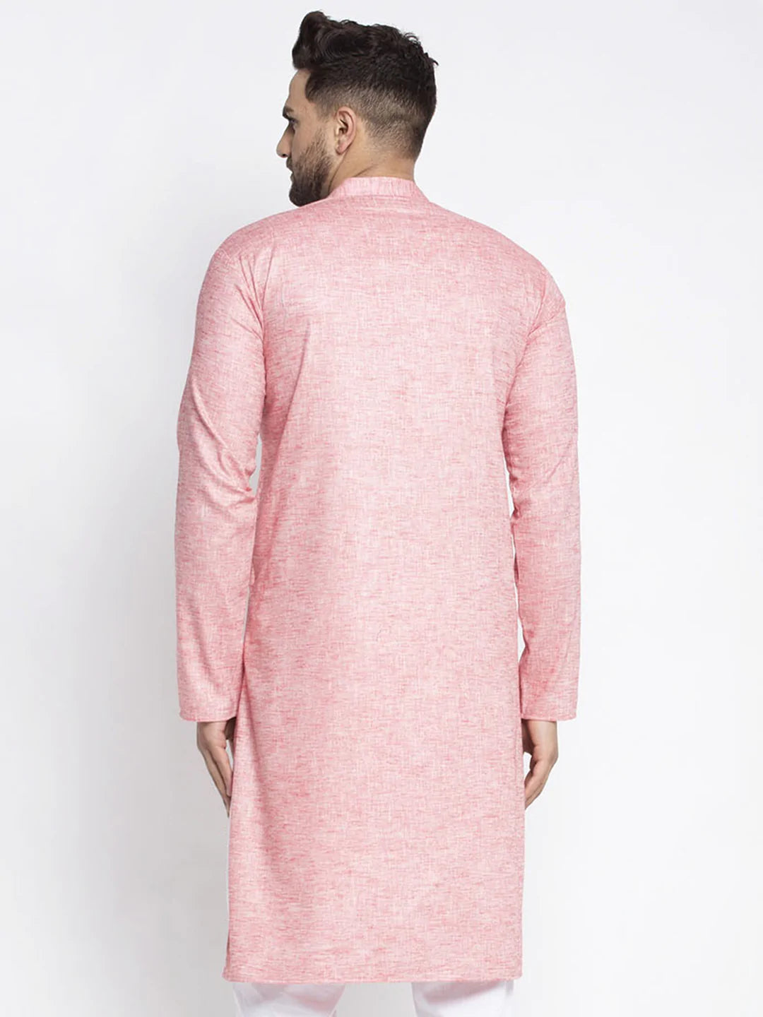 Jompers Men Pink & White Self Design Kurta Only ( KO 638 Coral )