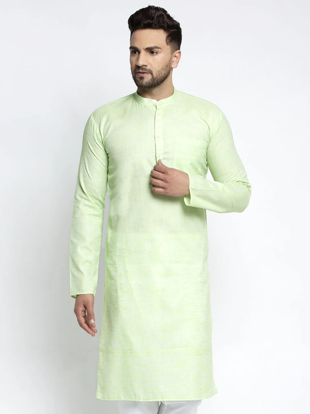 Jompers Men Green & White Self Design Kurta Only ( KO 638 Green )