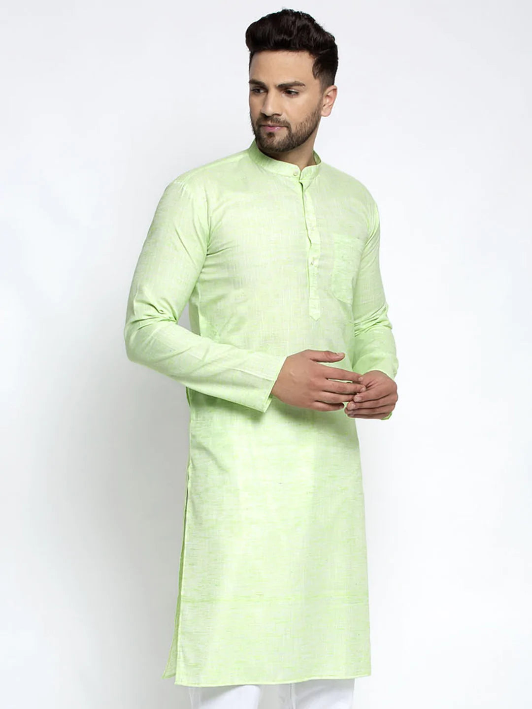 Jompers Men Green & White Self Design Kurta Only ( KO 638 Green )