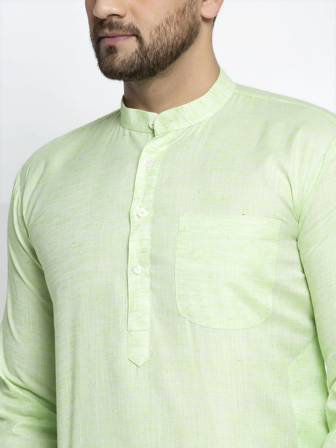 Jompers Men Green & White Self Design Kurta Only ( KO 638 Green )