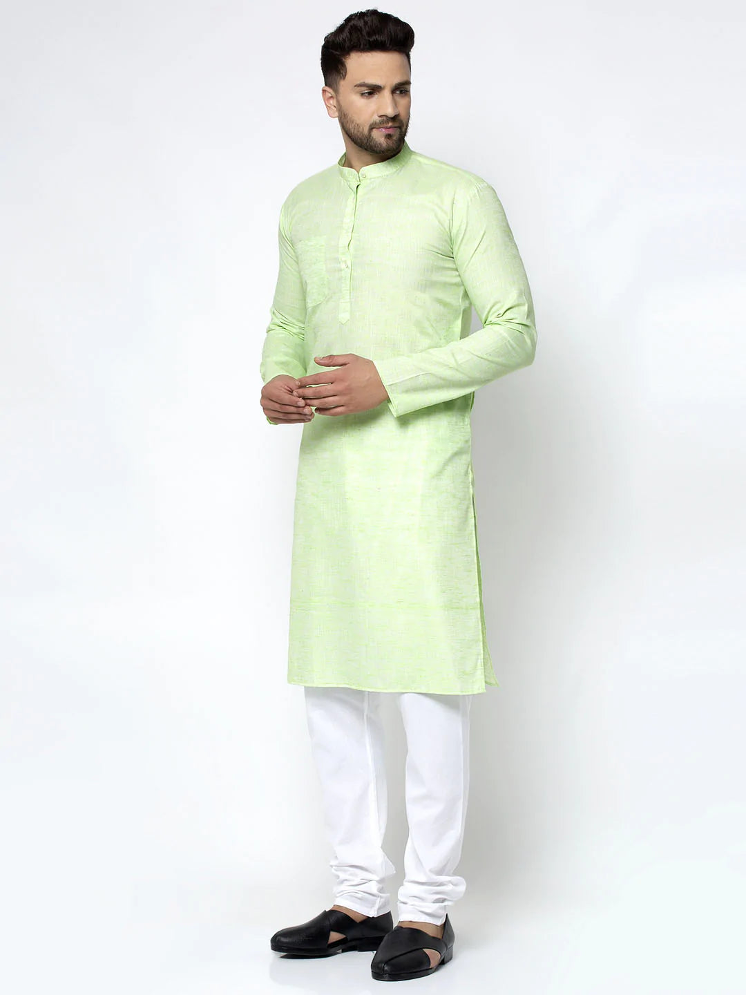 Jompers Men Green & White Self Design Kurta Only ( KO 638 Green )