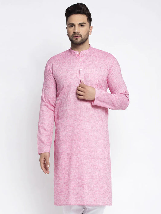 Jompers Men Pink & White Self Design Kurta Only ( KO 638 Pink )