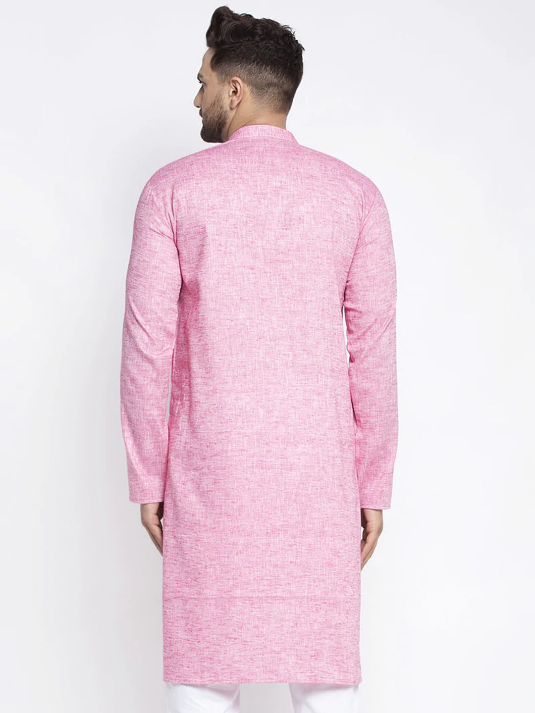 Jompers Men Pink & White Self Design Kurta Only ( KO 638 Pink )