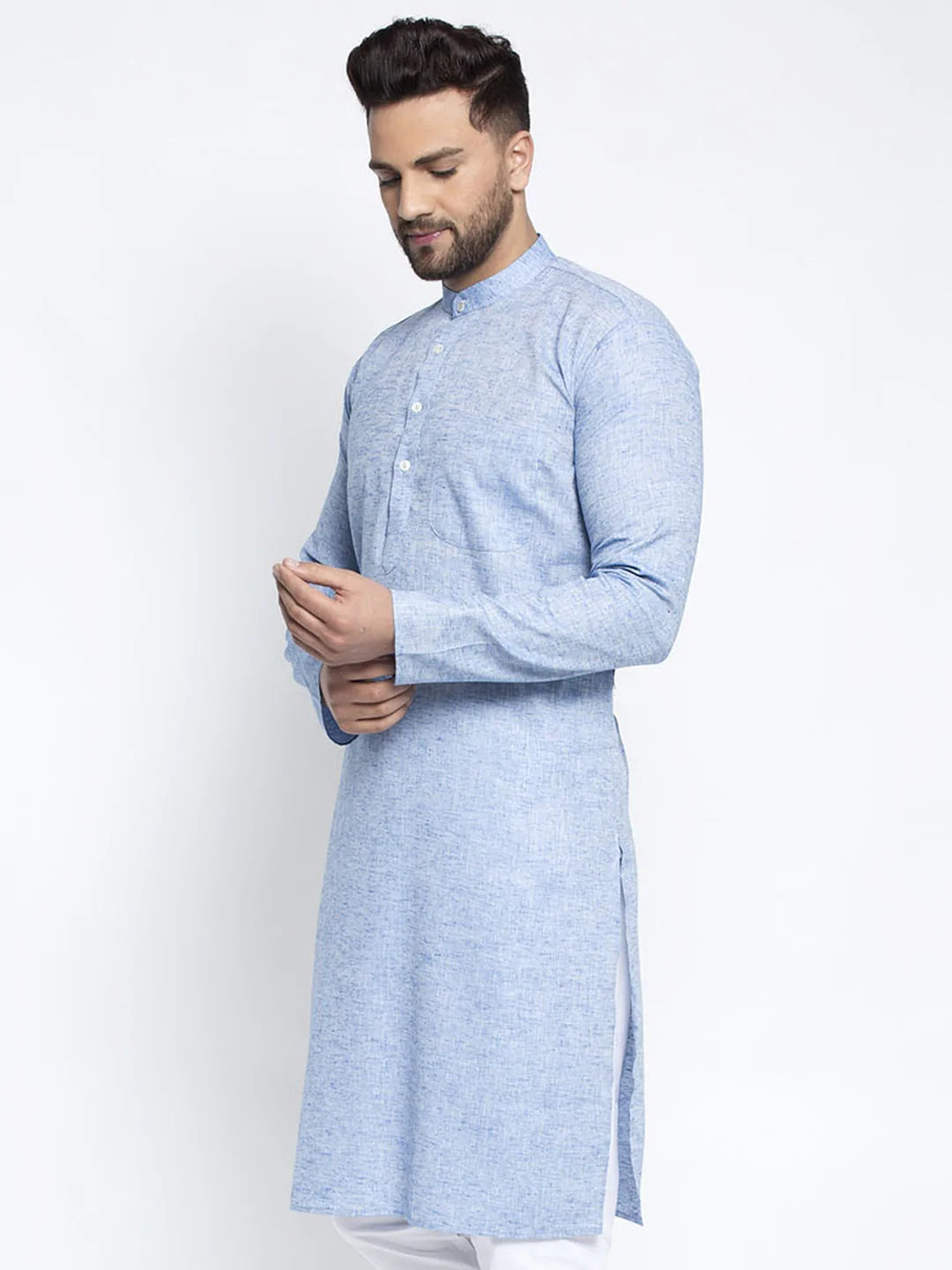 Jompers Men Blue & White Self Design Kurta Only ( KO 638 Sky )