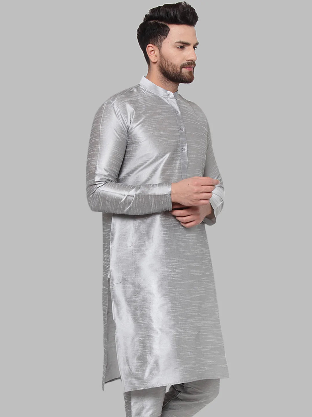 Jompers Men Silver Solid Kurta Only ( KO 591 Silver )