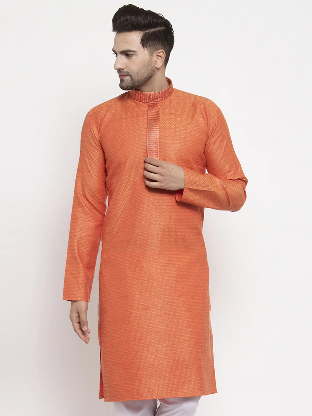 Jompers Men Orange Embroidered Kurta Only ( KO 619 Orange )