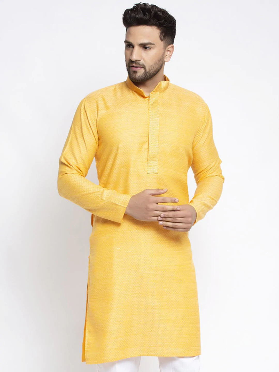 Jompers Men's Yellow Woven Kurta Only ( KO 619 Yellow )