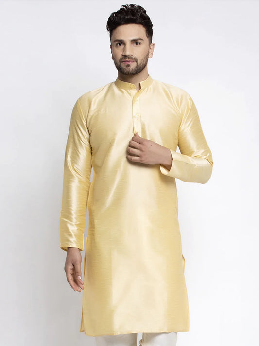 Jompers Men's Golden Solid Dupion Silk Kurta Only( KO 636 Golden )