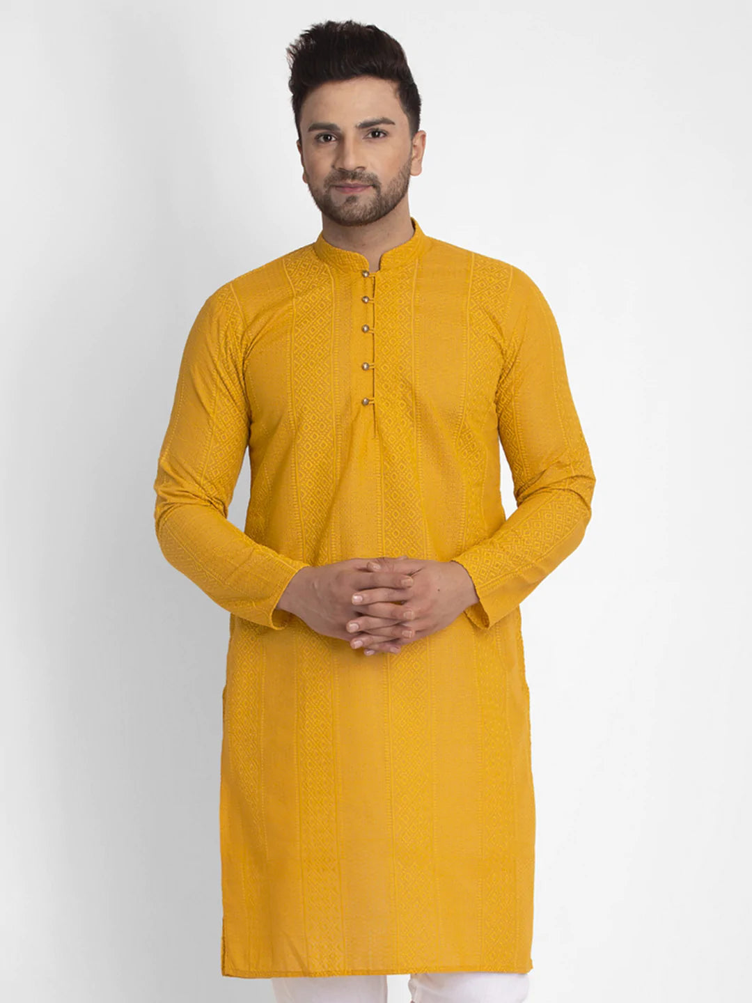 Jompers Men Mustard Embroidered Kurta Only ( KO 640 Mustard )