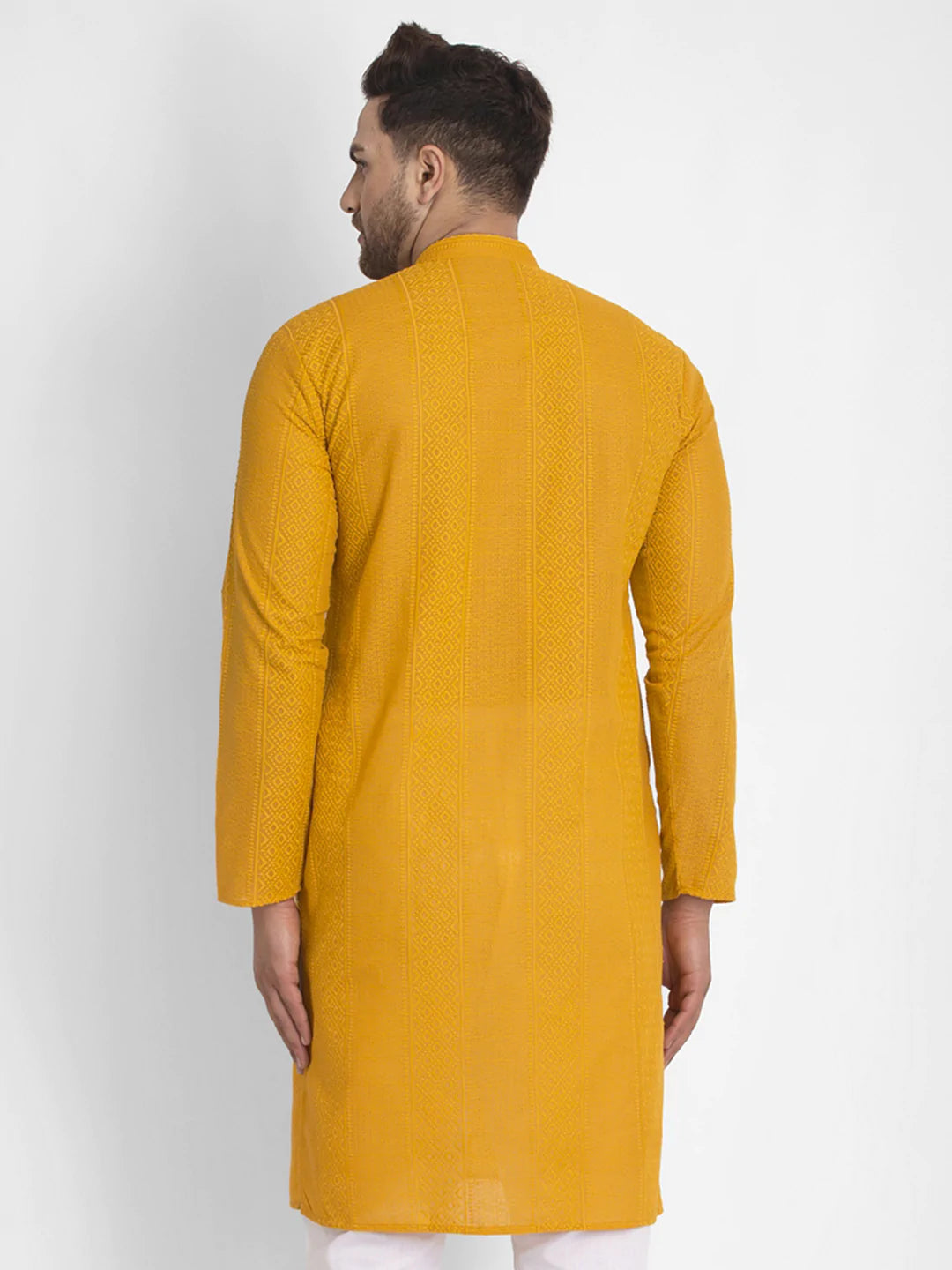 Jompers Men Mustard Embroidered Kurta Only ( KO 640 Mustard )