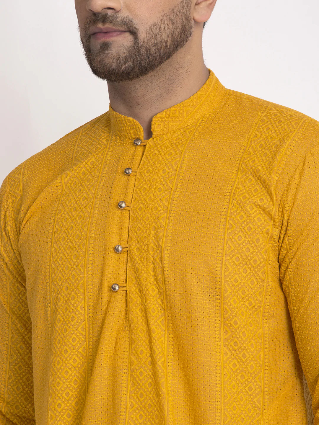 Jompers Men Mustard Embroidered Kurta Only ( KO 640 Mustard )