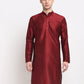 Jompers Men's Maroon Solid Dupion Silk Kurta Only ( KO 636 Maroon )