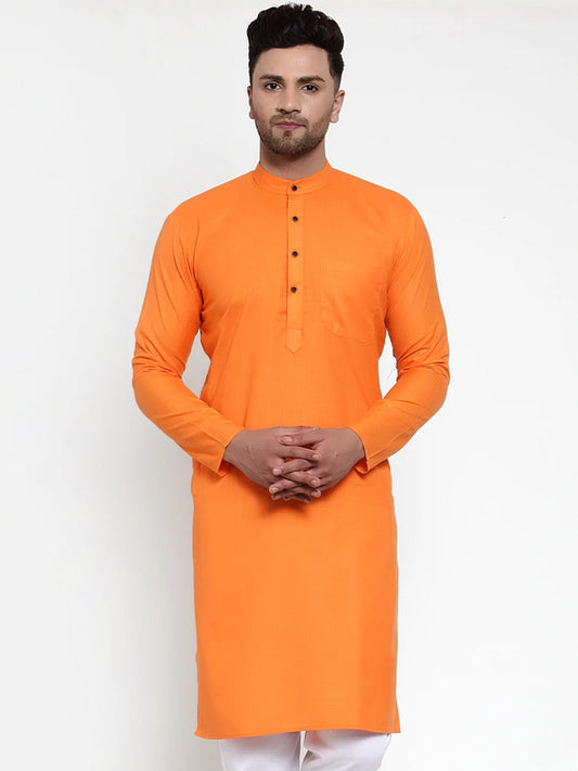 Orange & White Solid Kurta Only ( KO 532 Orange )