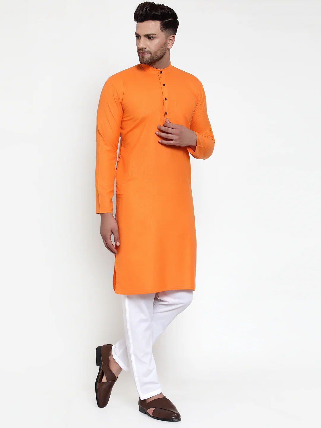Orange & White Solid Kurta Only ( KO 532 Orange )