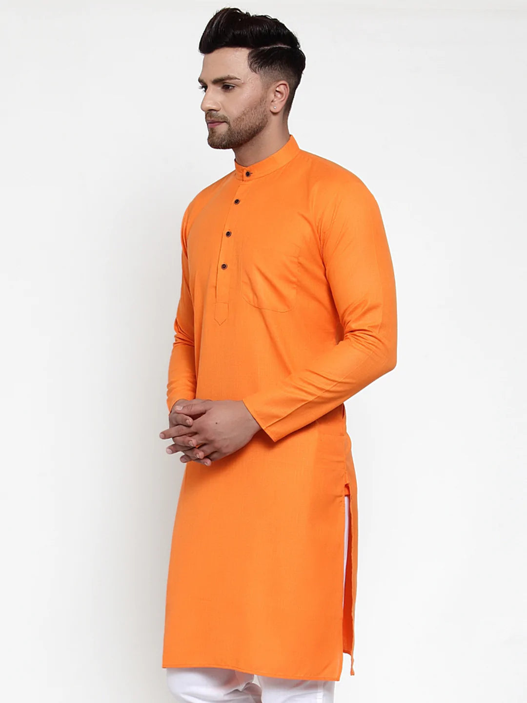 Orange & White Solid Kurta Only ( KO 532 Orange )