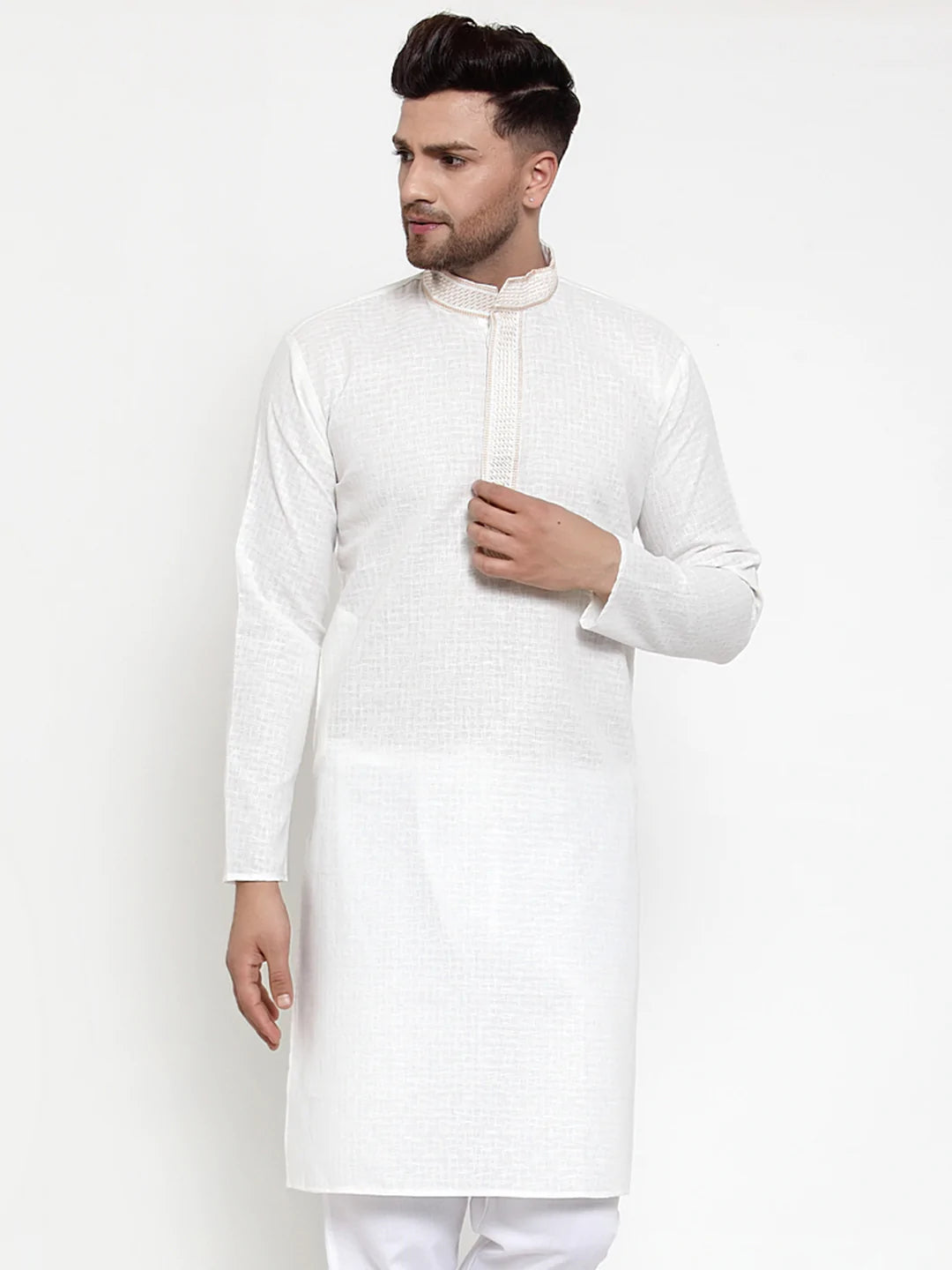 Jompers Men's White Woven Kurta Only ( KO 617 White )