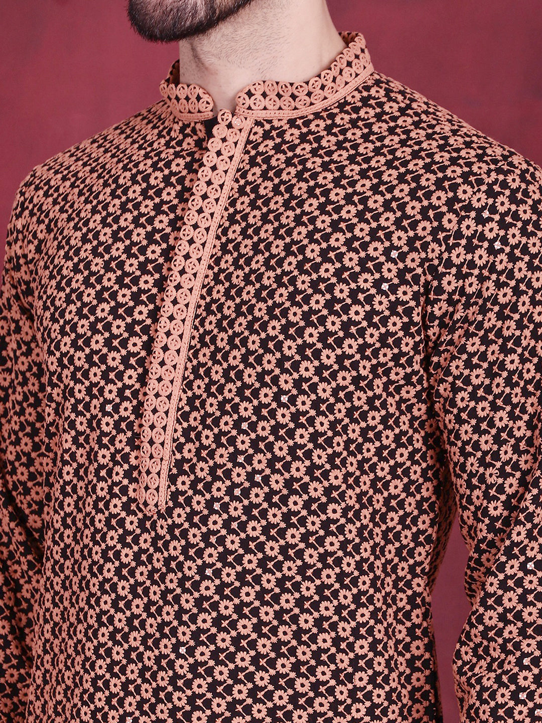 Men's Sequins Embroidered Kurtas ( KO 5013 Orange )