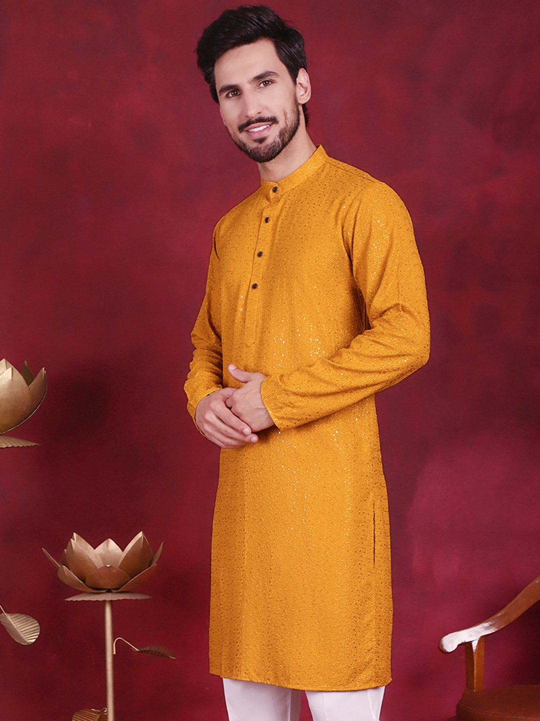 Sequins Chikankari Kurtas ( KO 5018 Mustard )