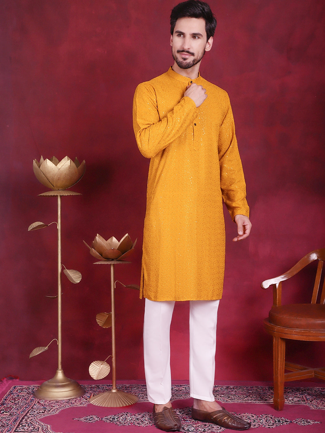 Sequins Chikankari Kurtas ( KO 5018 Mustard )