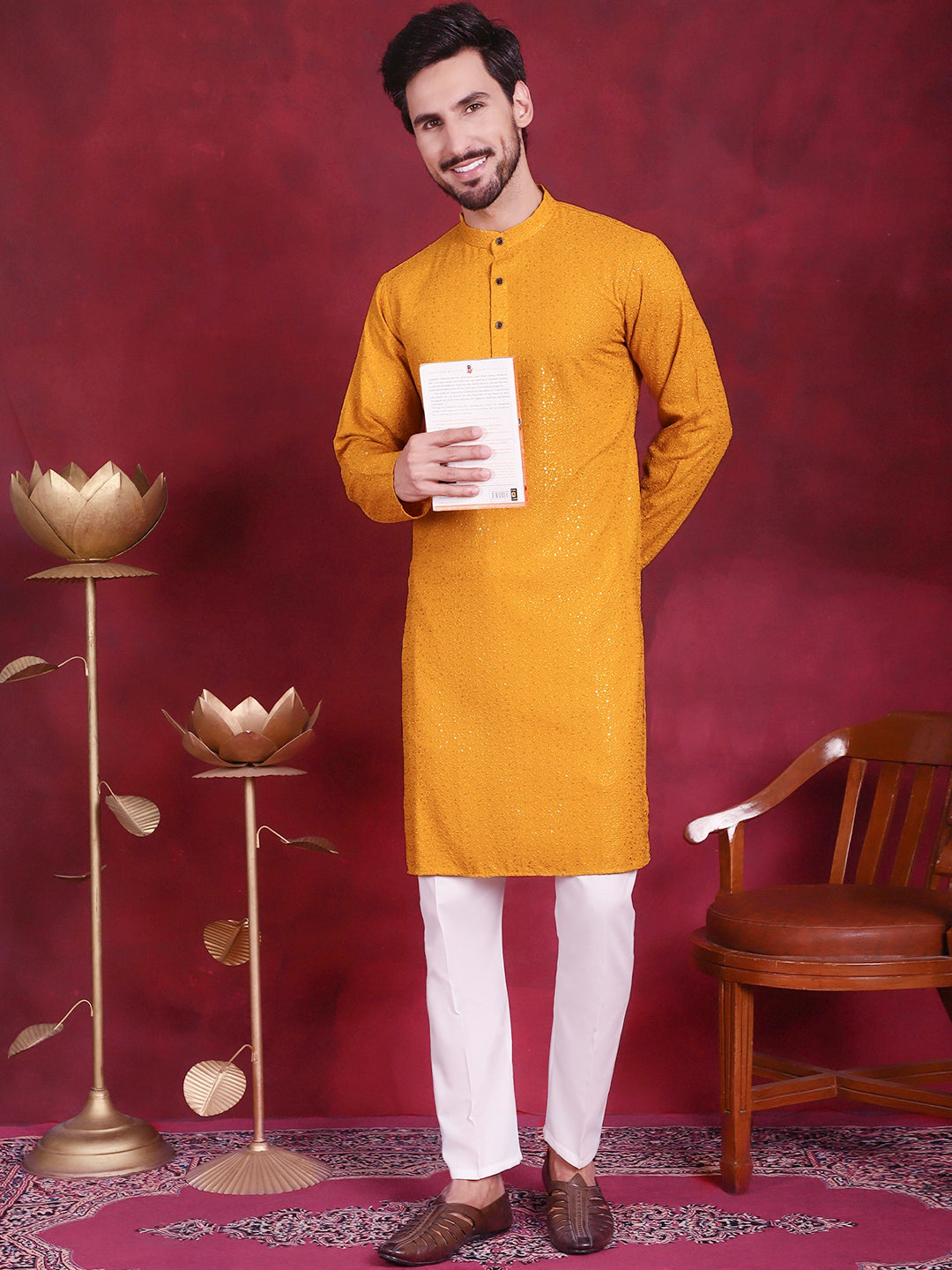 Sequins Chikankari Kurtas ( KO 5018 Mustard )