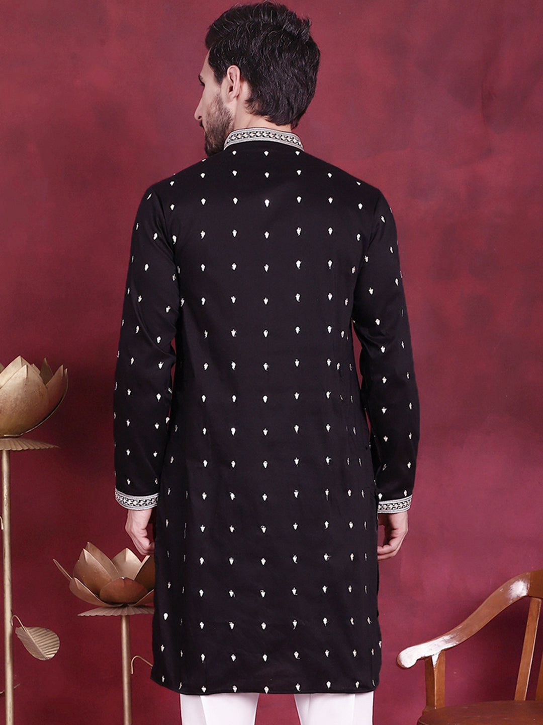 Men's Sequins Embroidered Kurtas. ( KO 5019 Black ) [FF] [I-1-4]