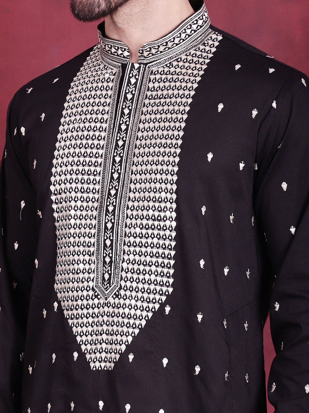 Men's Sequins Embroidered Kurtas. ( KO 5019 Black ) [FF] [I-1-4]