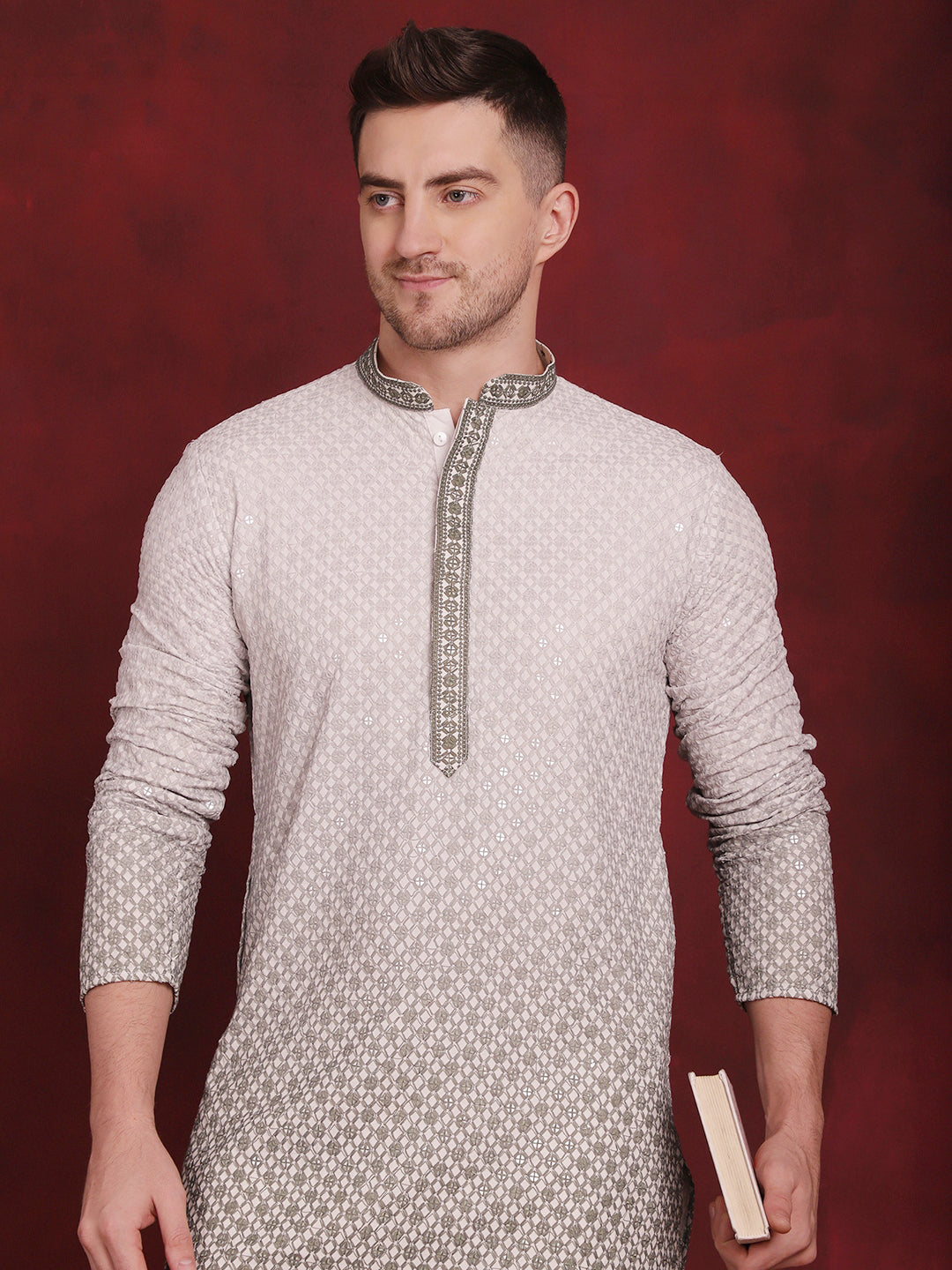 Men Sequins Embroidered Kurtas ( KO 5025Pista )