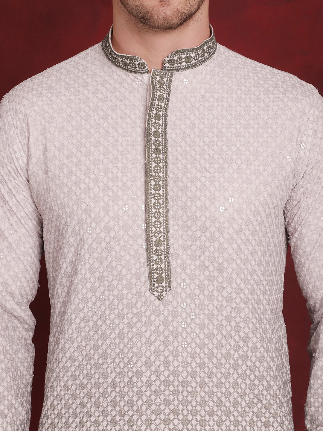 Men Sequins Embroidered Kurtas ( KO 5025Pista )