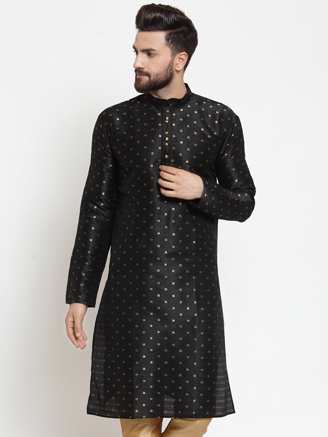 Jompers Men Black Woven Design Straight Kurta ( KO 563Black )