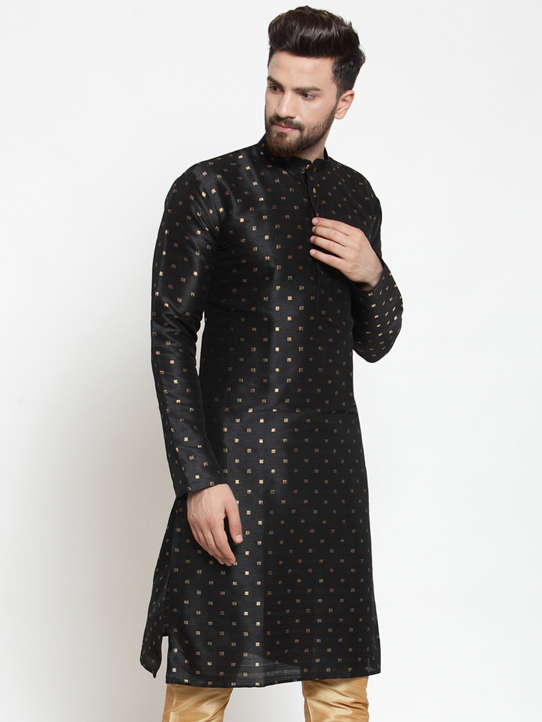 Jompers Men Black Woven Design Straight Kurta ( KO 563Black )