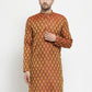 Men Maroon-Colored & Golden Self Design Kurta Only ( KO 586 Maroon )