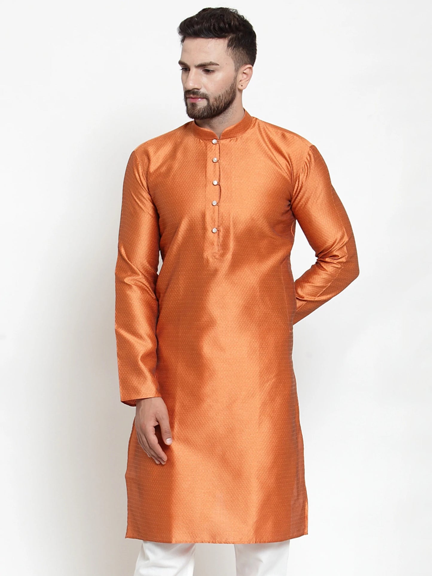 Jompers Men Orange & White Self Design Kurta Only ( KO 589 Orange )