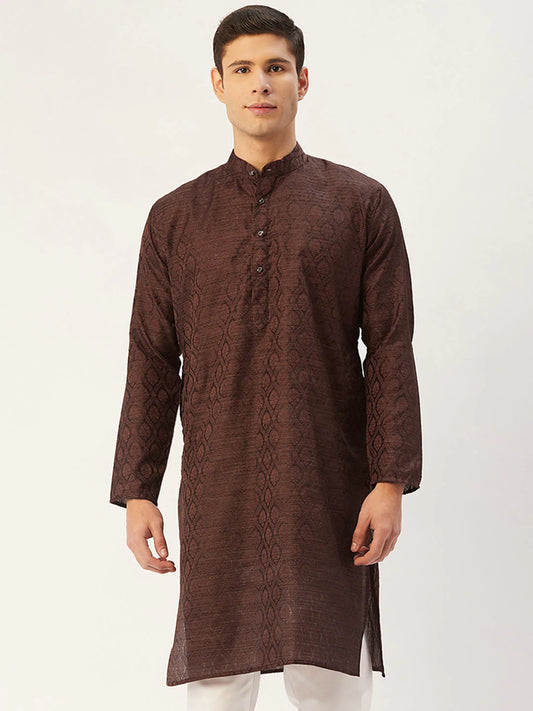 Men's Woven Design Jacquard Kurtas ( KO 597 Green )