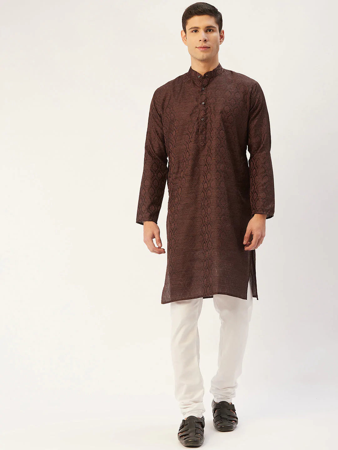 Men's Woven Design Jacquard Kurtas ( KO 597 Green )
