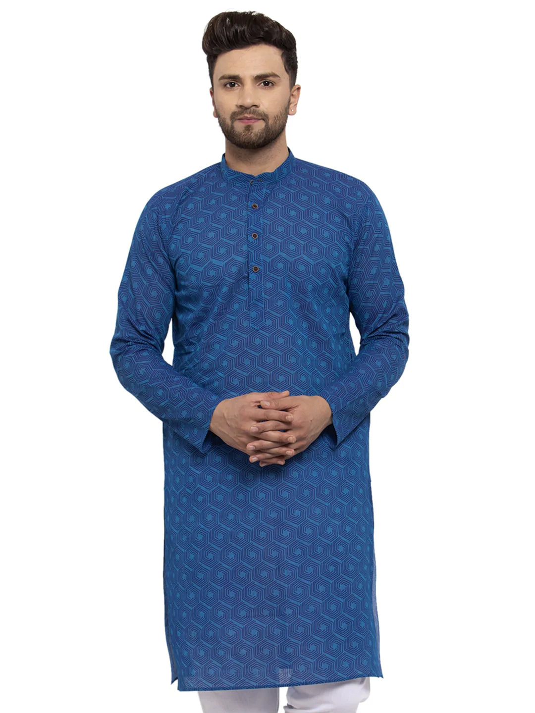 Jompers Men's Blue Cotton Printed Kurta Only( KO 604 Blue )