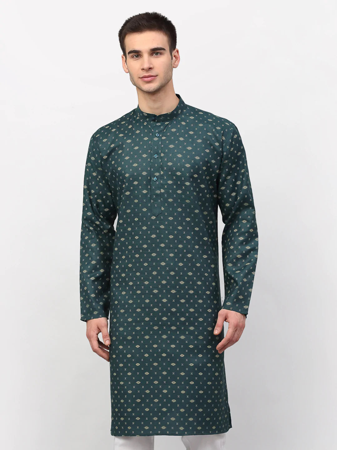 Jompers Men's Olive Printed Cotton Kurta Only ( KO 614 Olive )