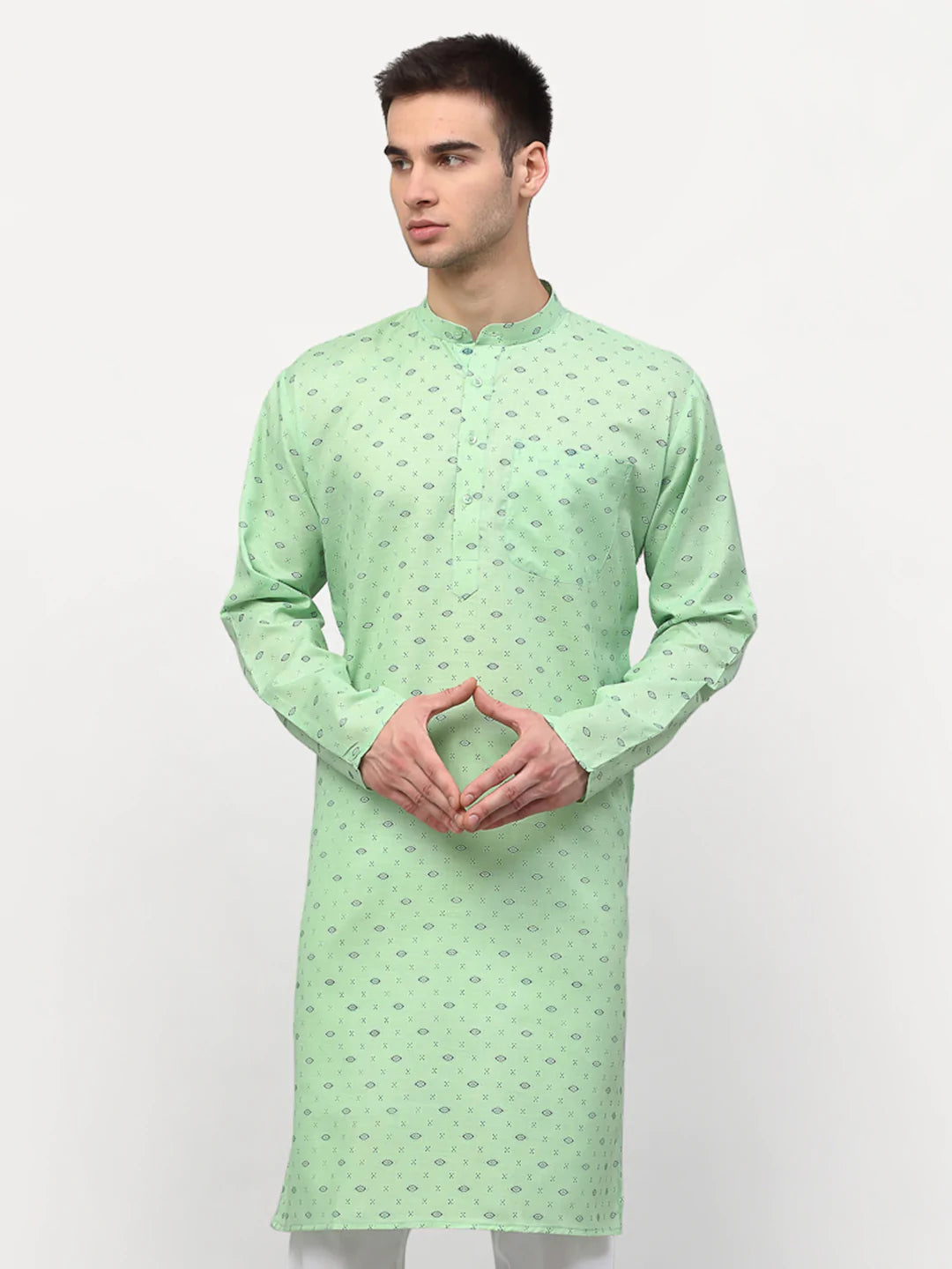 Jompers Men's Green Printed Cotton Kurta Only ( KO 614 Green )