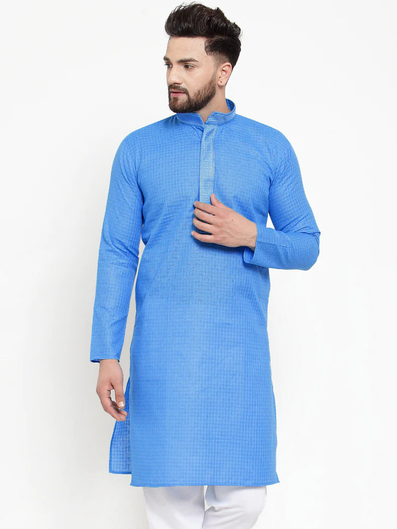 Jompers Men Blue & White Embroidered Kurta Only ( KO 617 Blue )