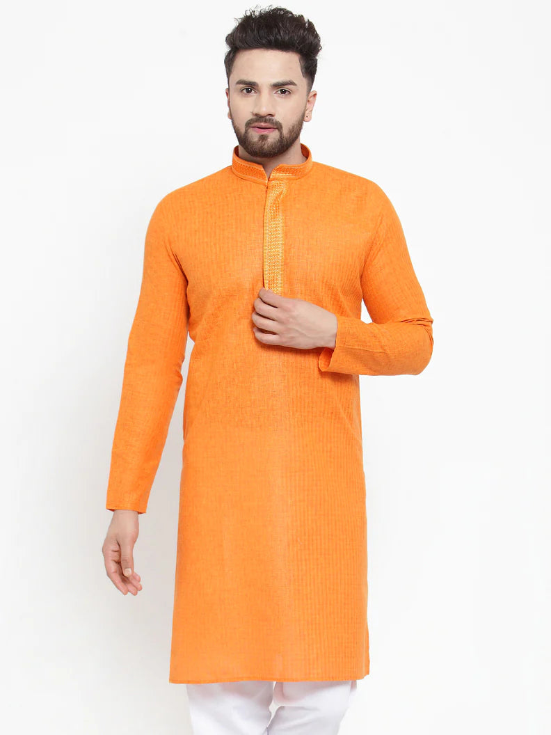 Jompers Men Orange & White Embroidered Kurta Only ( KO 617 Orange )