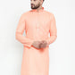 Jompers Men Peach & White Embroidered Kurta Only ( KO 617 Peach )