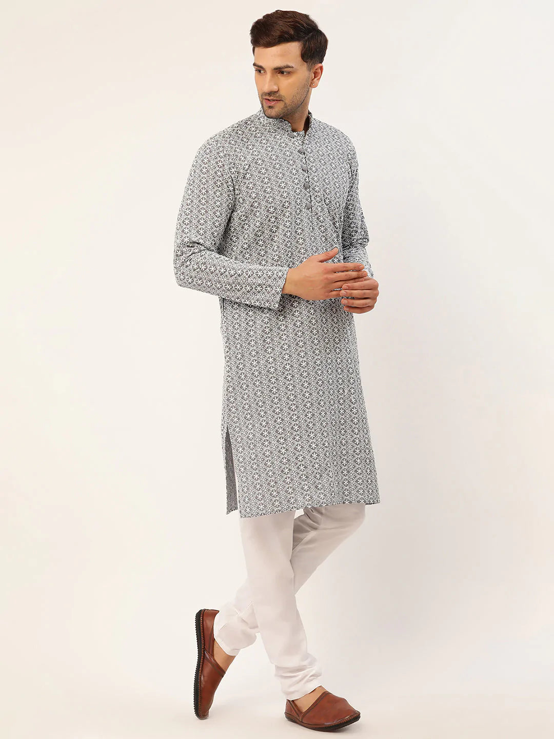 Jompers Men's Embroiderd Kurtas ( KO 626 Grey )