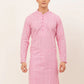 Men's Pink & White Embroidered Straight Kurtas ( KO 626 Pink )