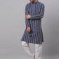 Men Navy Blue Embroidered Dupion Silk Kurtas ( KO 633Navy )