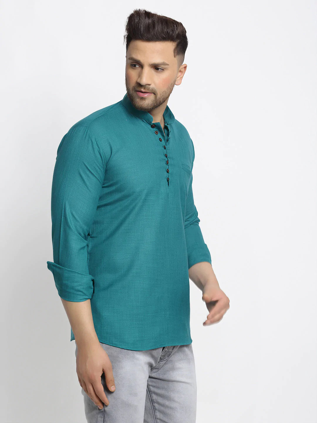 Jompers Men's Green Solid Cotton Short Kurta ( KO 639 Green )