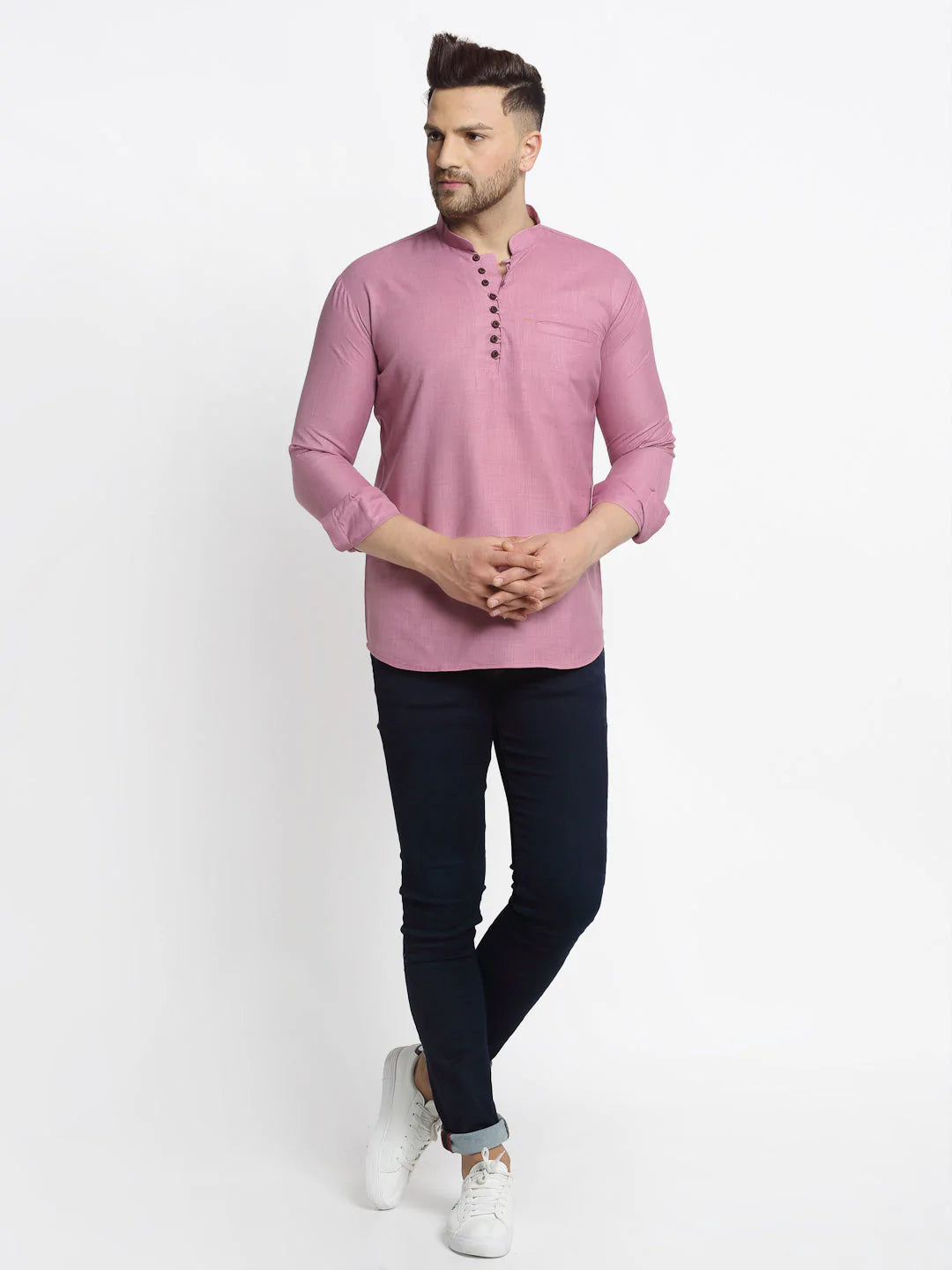 Jompers Men's Magenta Pink Solid Cotton Short Kurta ( KO 639 Magenta )