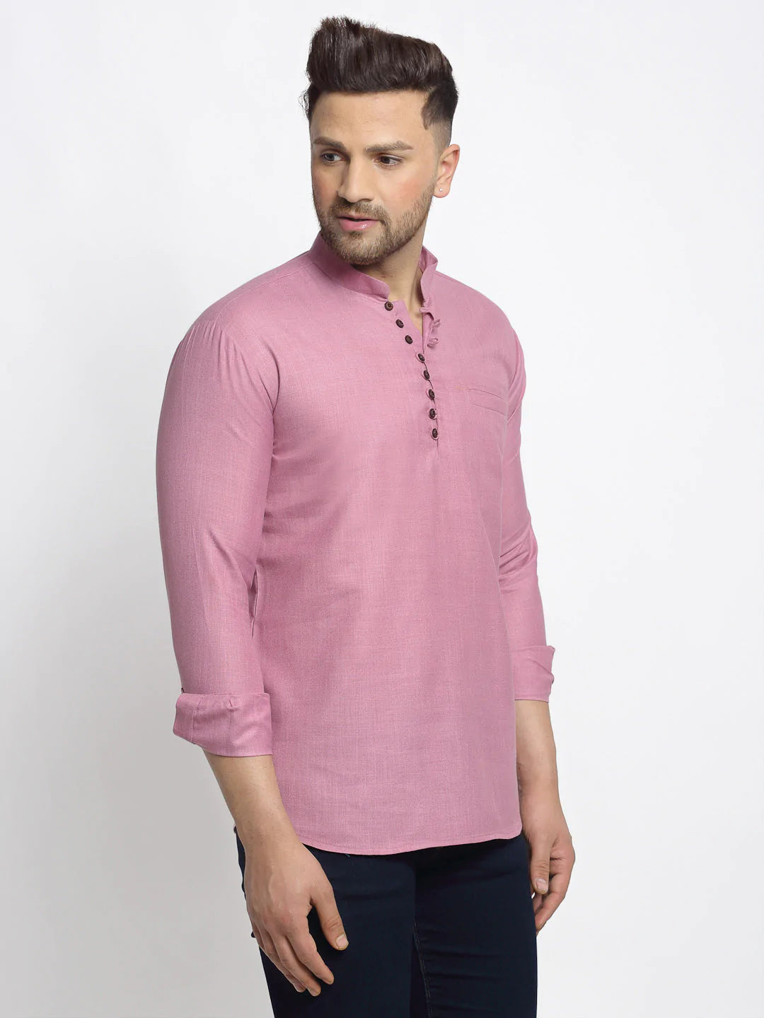 Jompers Men's Magenta Pink Solid Cotton Short Kurta ( KO 639 Magenta )