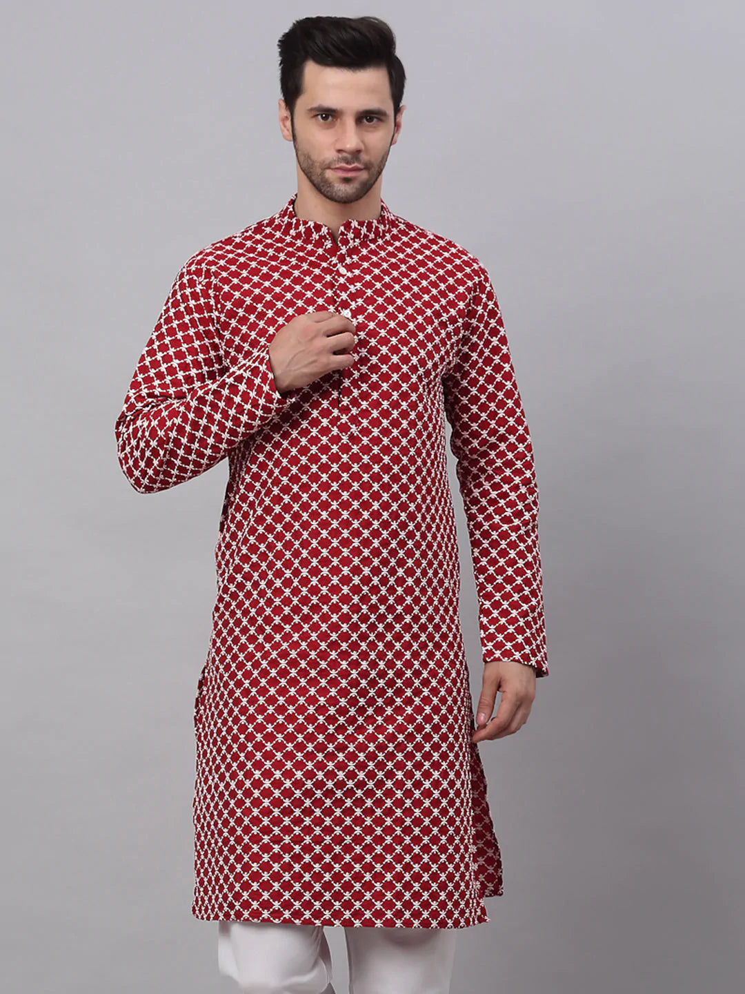 Jompers Men Maroon Chikankari Kurta Only ( KO 641 Maroon )